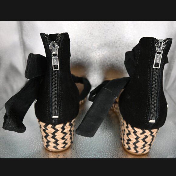 UGG Yarrow Espadrille Wedge Sandal - Adjustable Black Canvas Ankle Bow - Picture 2 of 3